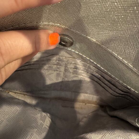 Michael Kors Silver Metallics set jet Tote Bag Purse Handbag Satchel MK Logo - Picture 10 of 13